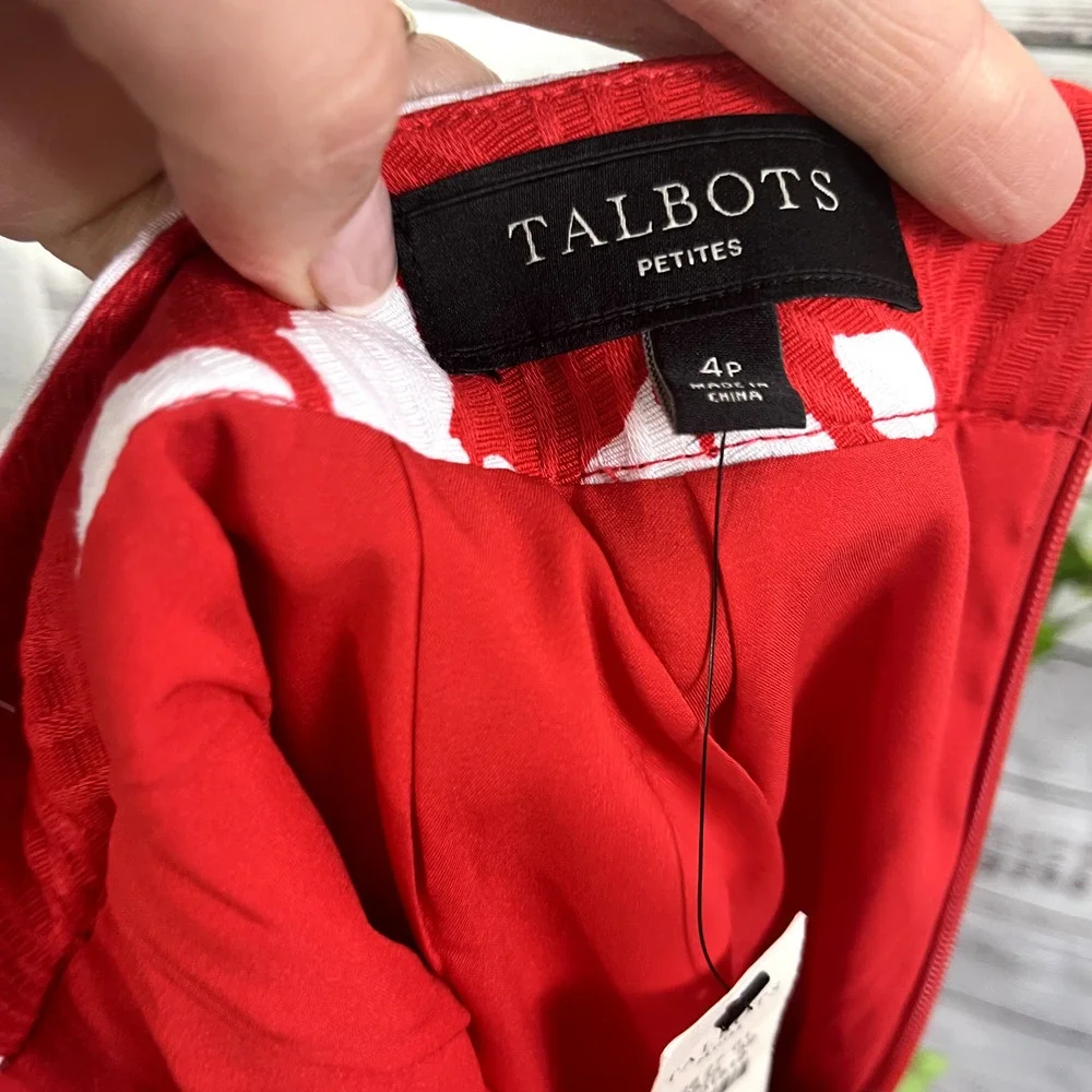 Talbots Skirt size 4 Petite Red White Floral Pencil Knee Wedding Career Church